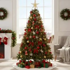 Albero di Natale Altezza 200 cm Folto Realistico PVC con Base a Croce