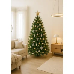 Albero di Natale Alto 150 cm Folto Verde Base 110 cm Rami Realistici