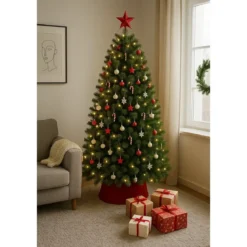 Albero di Natale Alto 180 cm Folto Verde Base 124 cm Rami Realistici