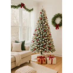 Albero di Natale con Rami Innevati 150 cm in PVC Effetto Neve Realistico