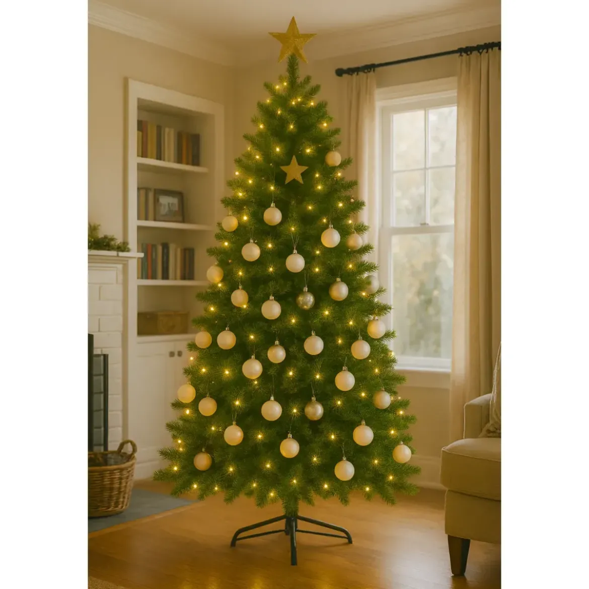 Albero di Natale Verde PVC Altezza 240 cm Base 135 cm Folto Leggero