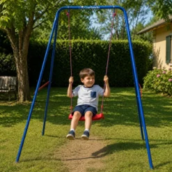 Altalena da Giardino per Bambini Singola in Acciaio Blu Rosso EN-71