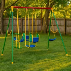 Altalena per Bambini in Acciaio 5 Posti da Giardino Corde Regolabili