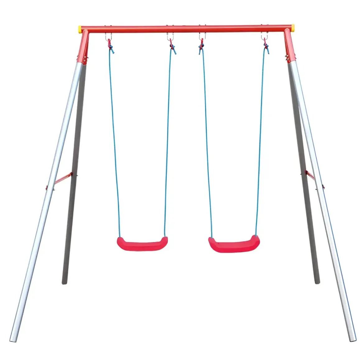 Altalena per Bambini 2 Posti da Esterno 214x165x200 cm Rosso Blu Acciaio