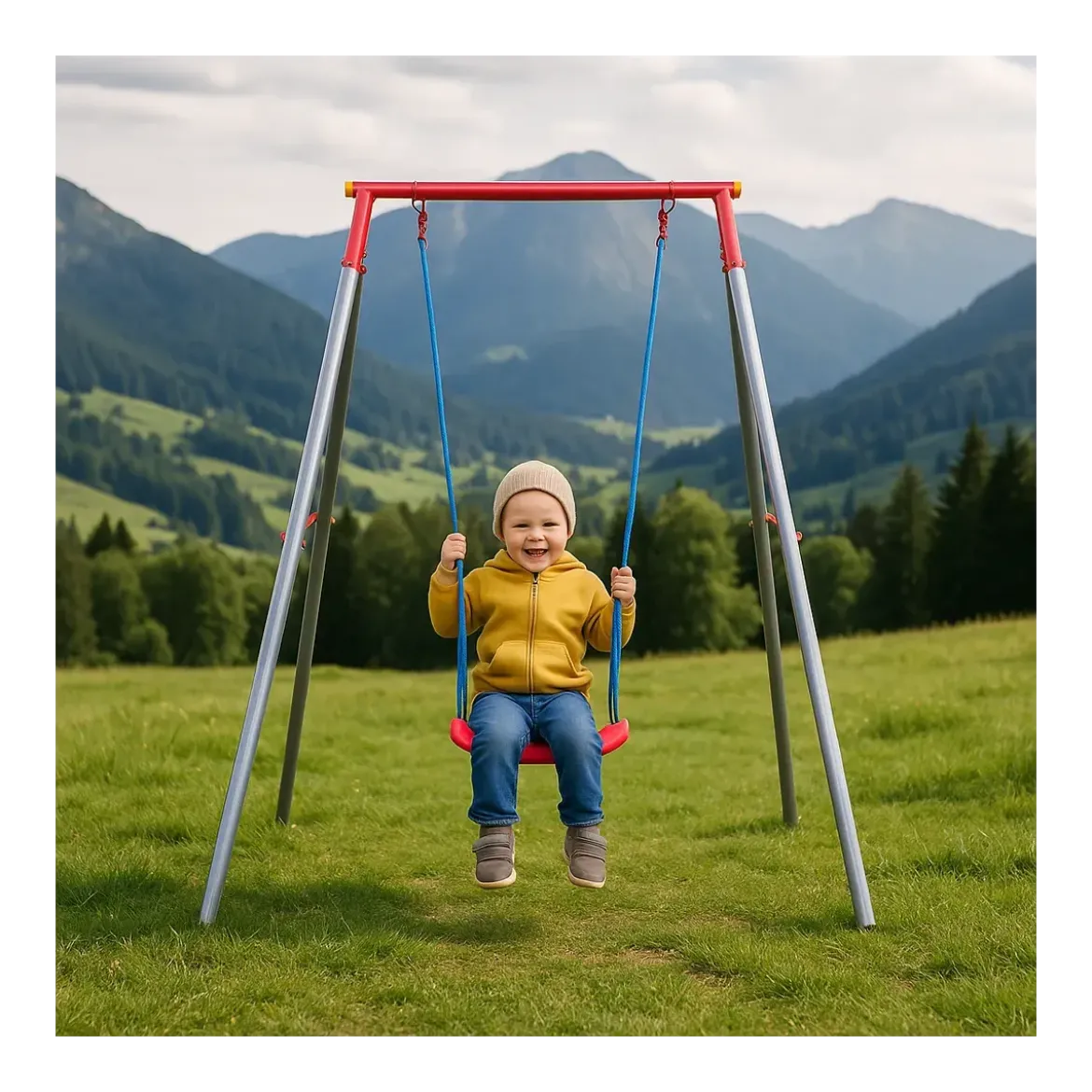 Altalena per Bambini 1 Posto da Esterno 168x163x200 cm Rosso Blu Acciaio