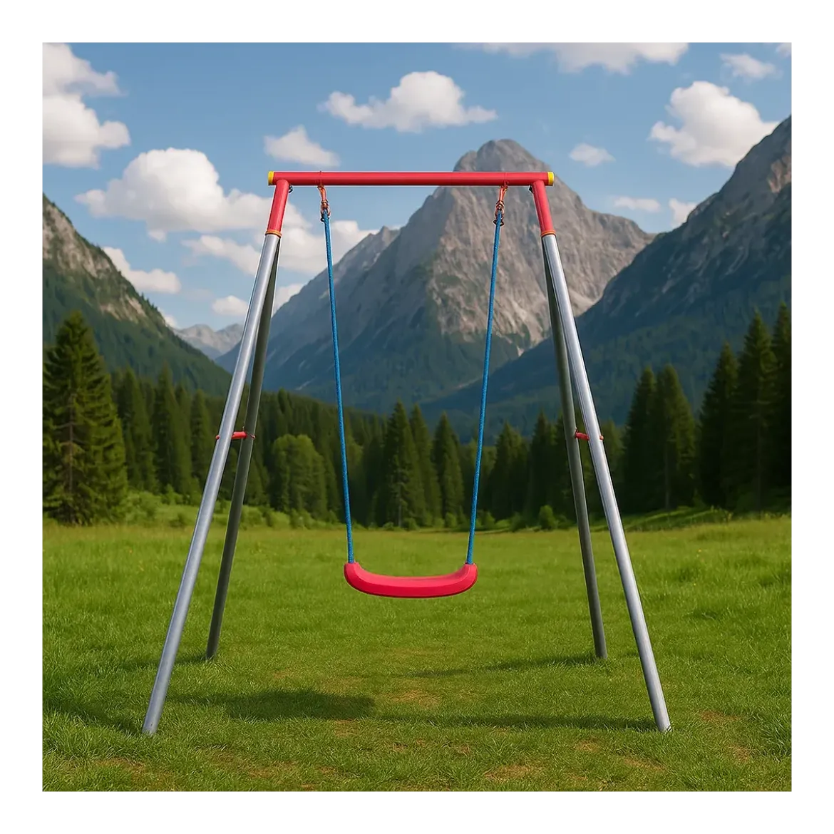 Altalena per Bambini 1 Posto da Esterno 168x163x200 cm Rosso Blu Acciaio