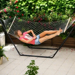 Amaca da Giardino a Rete con Stecche in Legno 80x200 cm Senza Telaio