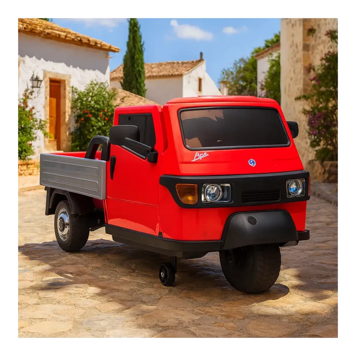 Ape Car Piaggio Elettrica per Bambini Rosso con Ruote EVA e Telecomando