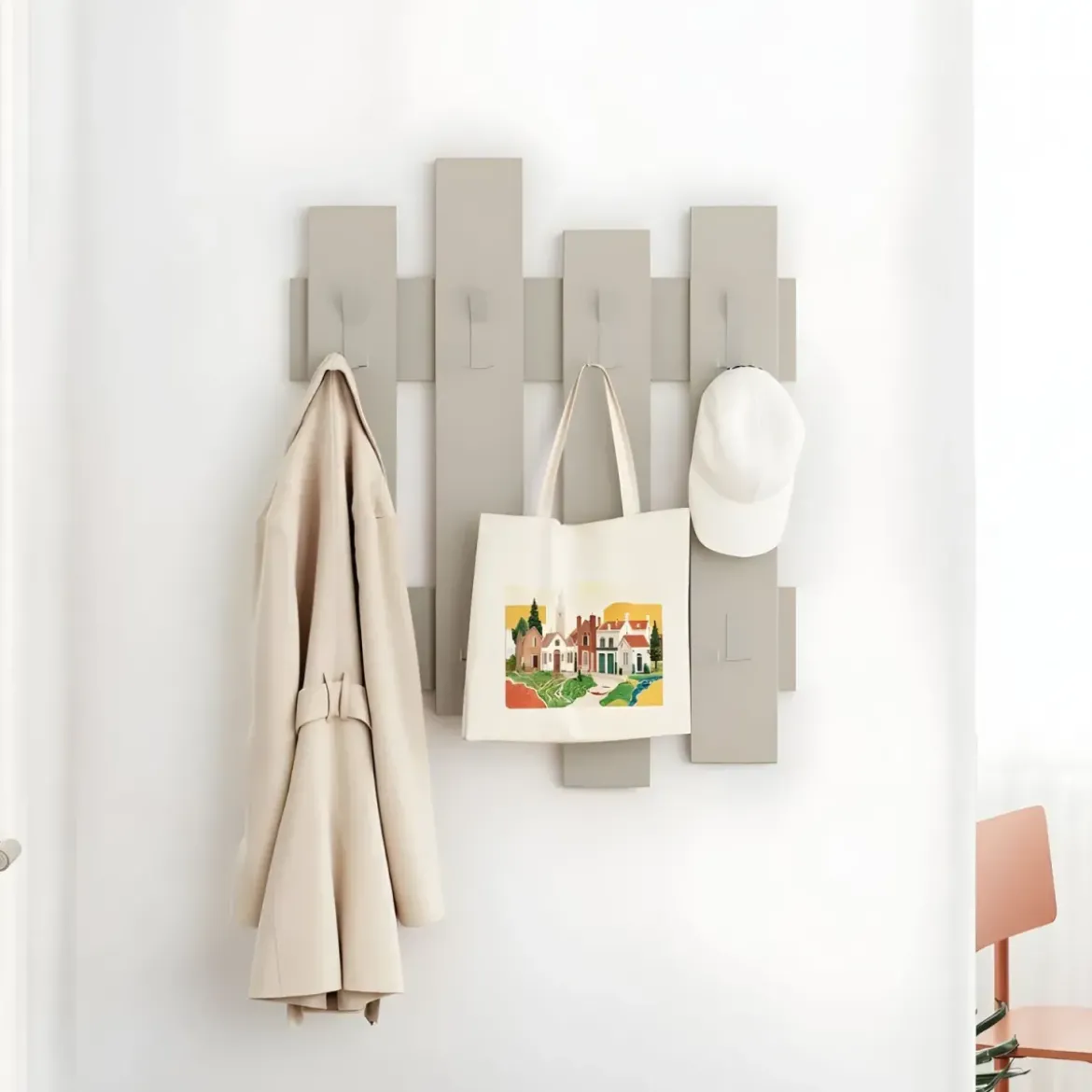 Appendiabiti a Muro per Ingresso in Legno Cashmere 8 Ganci Moderno