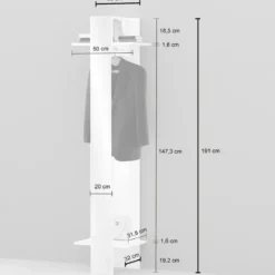 Appendiabiti da Ingresso con Specchio Bianco 2 Ripiani 50x35x191cm