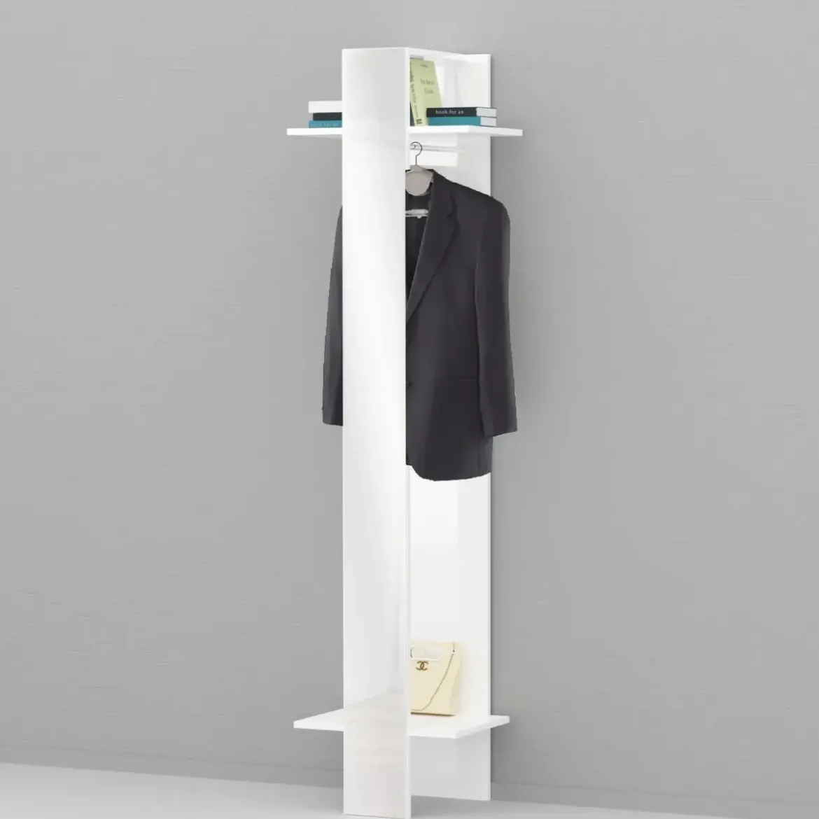 Appendiabiti da Ingresso con Specchio Bianco 2 Ripiani 50x35x191cm