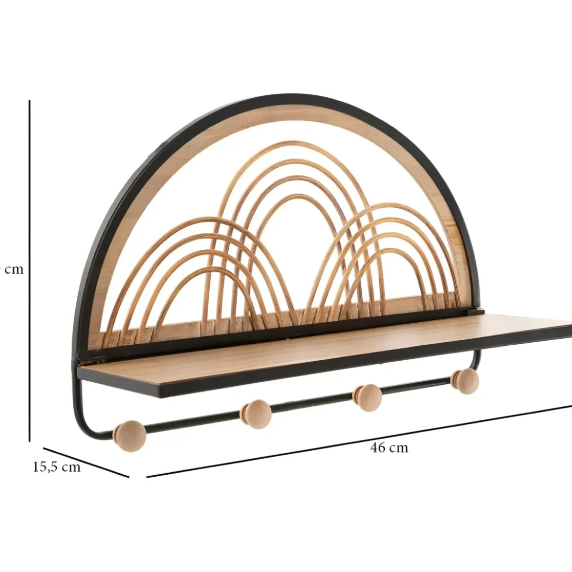 Appendiabiti da Parete 4 Ganci Legno e Metallo con Mensola Ingresso