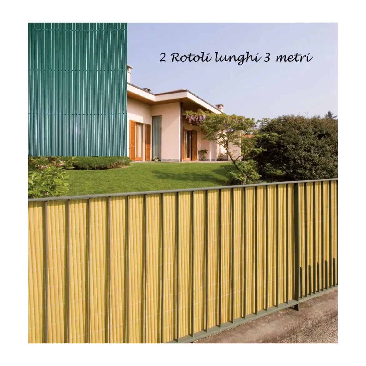 2 Arella Doppia in Bamboo PVC Recinzione 3x1.5 Ombreggiante Verde Beige Plastica