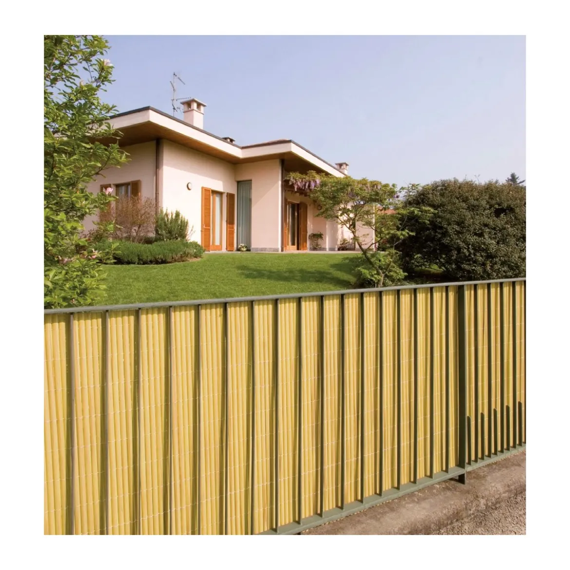2 Arella Doppia in Bamboo PVC Recinzione 3x1 Ombreggiante Bambù Beige Plastica