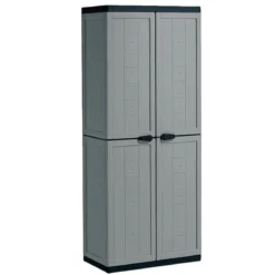 Armadietto in Resina Alto da Esterno Grigio con 2 Ante 68x39x166 cm