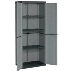 Armadietto in Resina Alto da Esterno Grigio con 2 Ante 68x39x166 cm