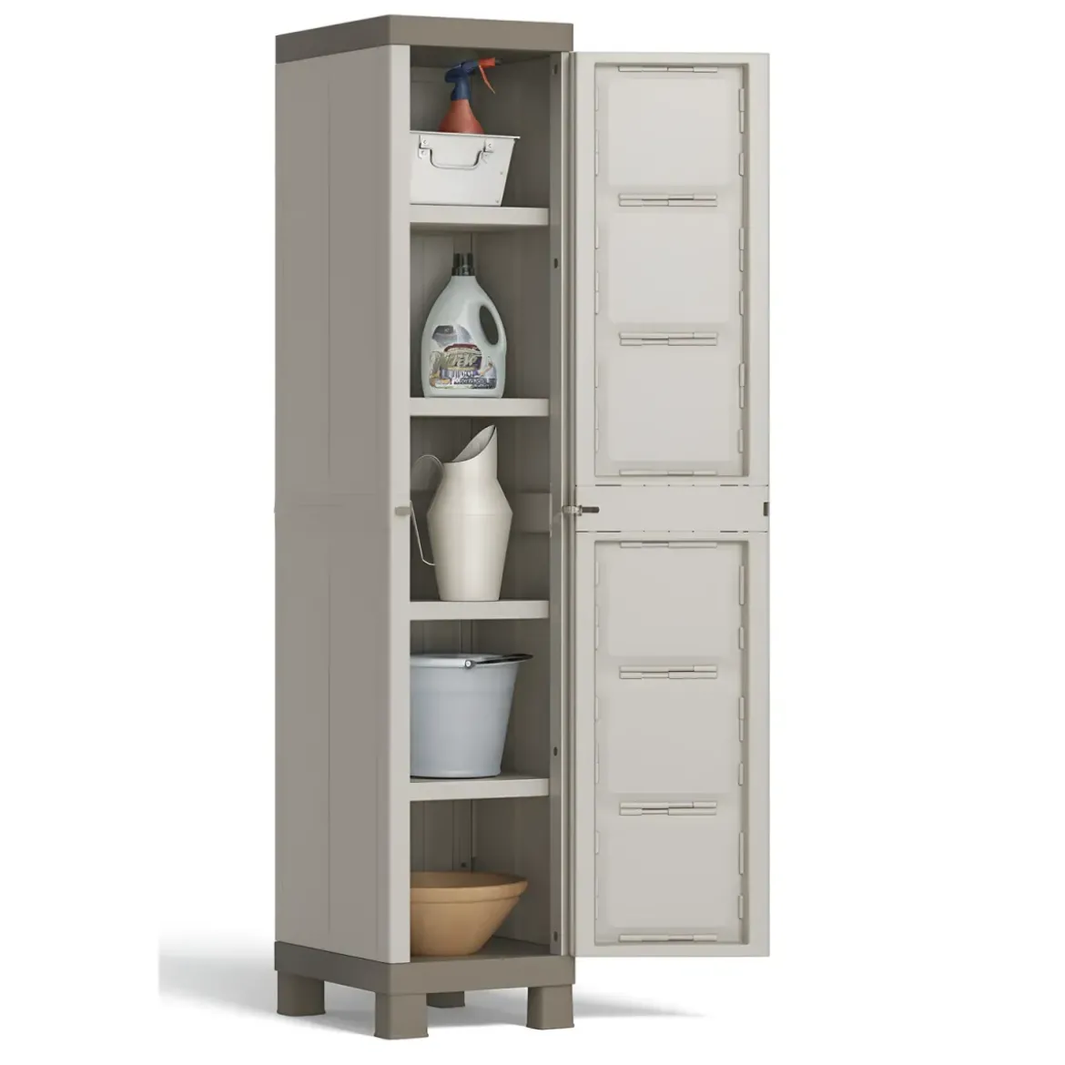 Armadietto in Resina 1 Anta 33x45x182 cm Tortora con Ripiano da Esterno