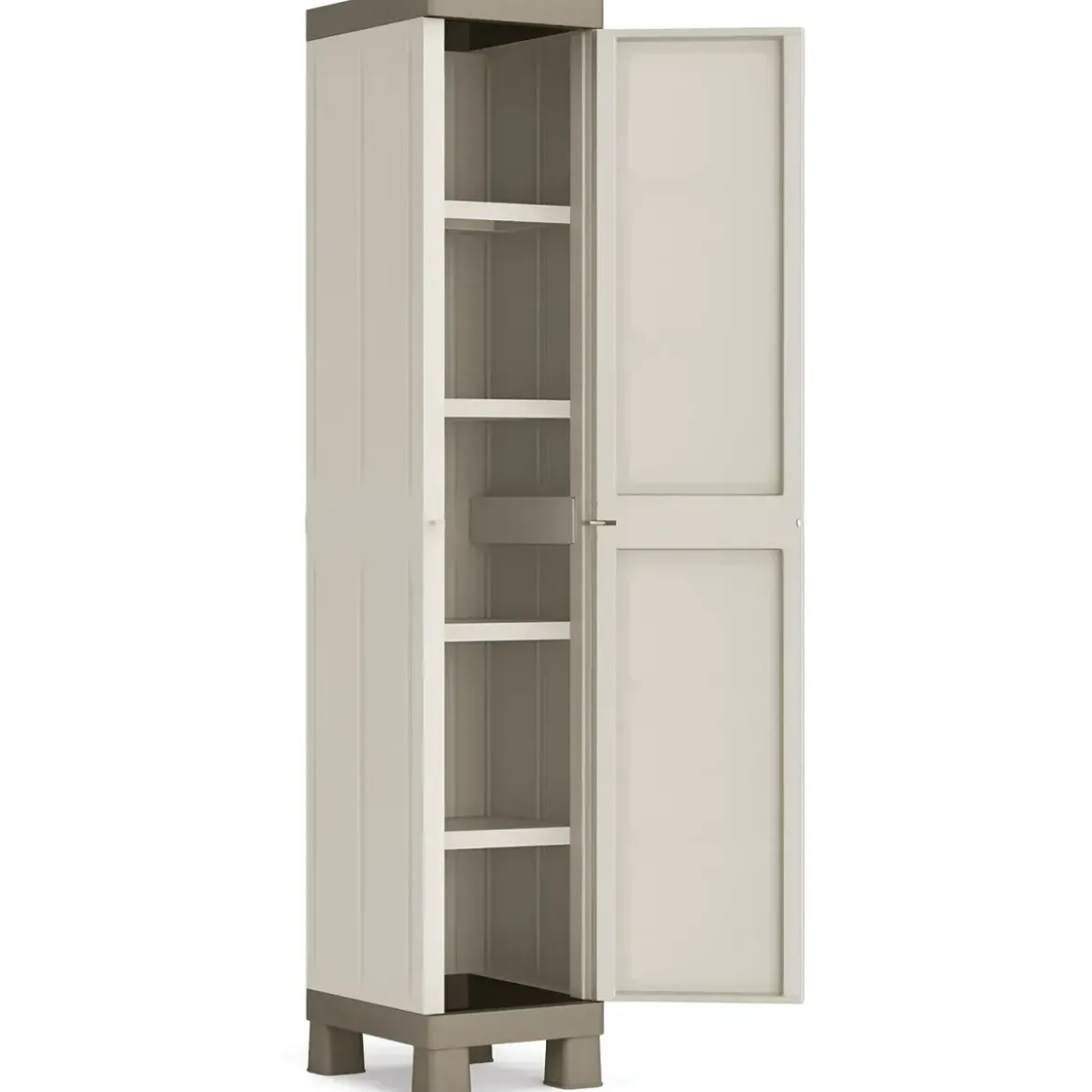 Armadietto in Resina 1 Anta 33x45x182 cm Tortora con Ripiano da Esterno
