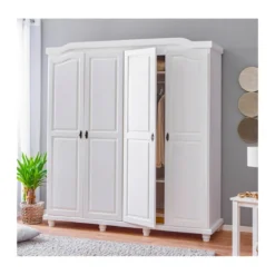 Armadio a 4 Ante Bianco Legno Appendiabiti Mobile Camera Letto Cabina Guardaroba