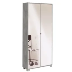 Armadio a 2 Ante Slim Mobile 190 Grigio con Specchio Ripiani Ingresso Scarpiera