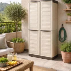 Armadio Alto Porta scope per Esterno Terrazzo Tuttopiani Mobile Ripiani Resina