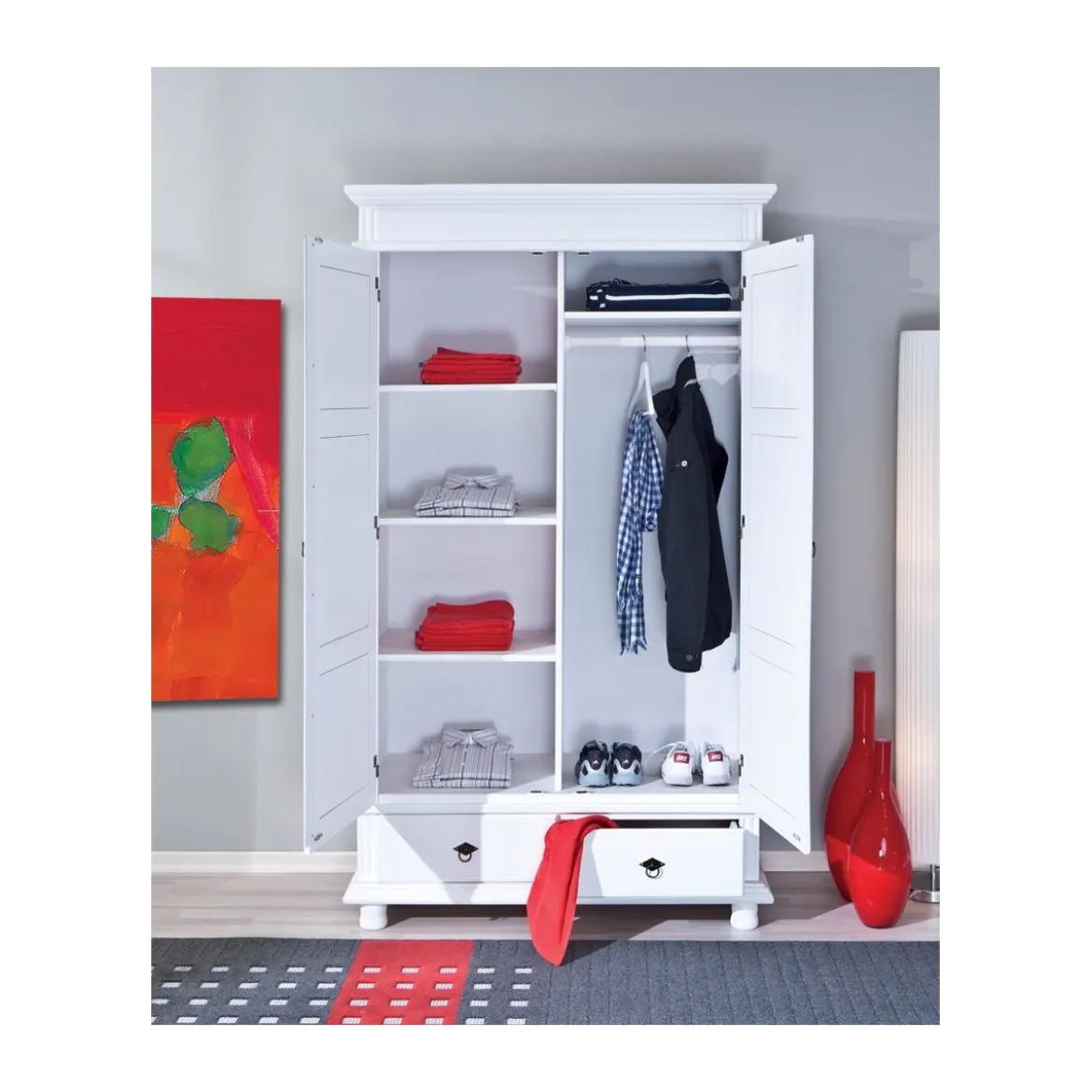 Armadio 2 Ante 2 Cassetti h 200 Bianco Ripiani Cassetti Mobile Cabina Guardaroba