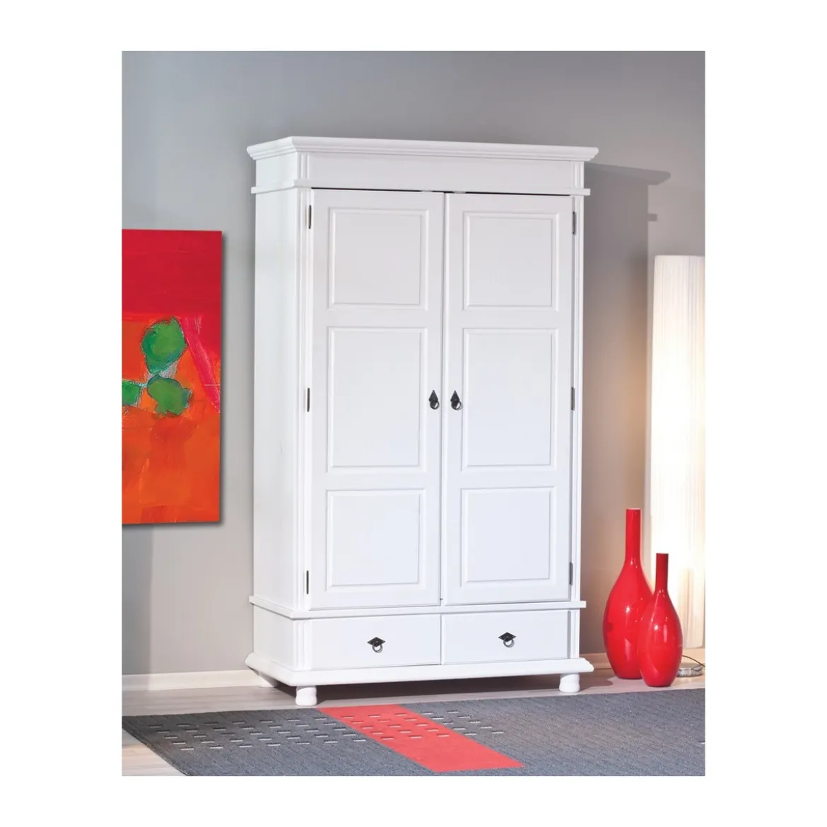 Armadio 2 Ante 2 Cassetti h 200 Bianco Ripiani Cassetti Mobile Cabina Guardaroba