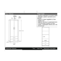 Armadio 2 Ante con Cassetti Ossido Ripiani Ufficio Documenti Mobile Camera Letto
