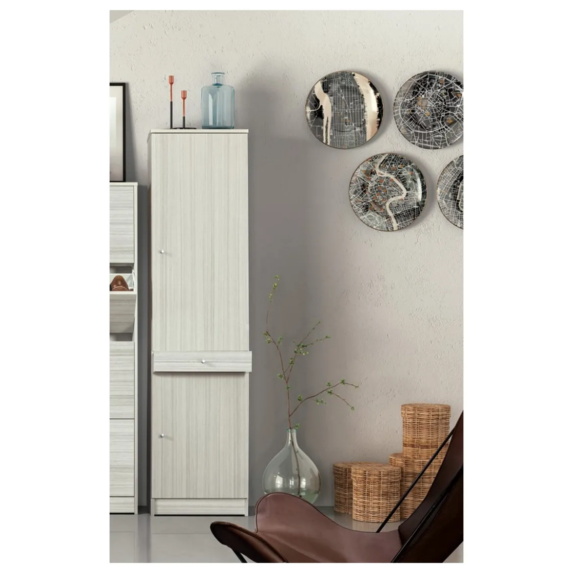 Armadio 180 2 Ante con Cassetto Mobile Alto Ripiani Scarpiera Colonna da Bagno