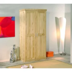 Armadio 2 Ante in Legno Massello Mobile Guardaroba per Camera da Letto