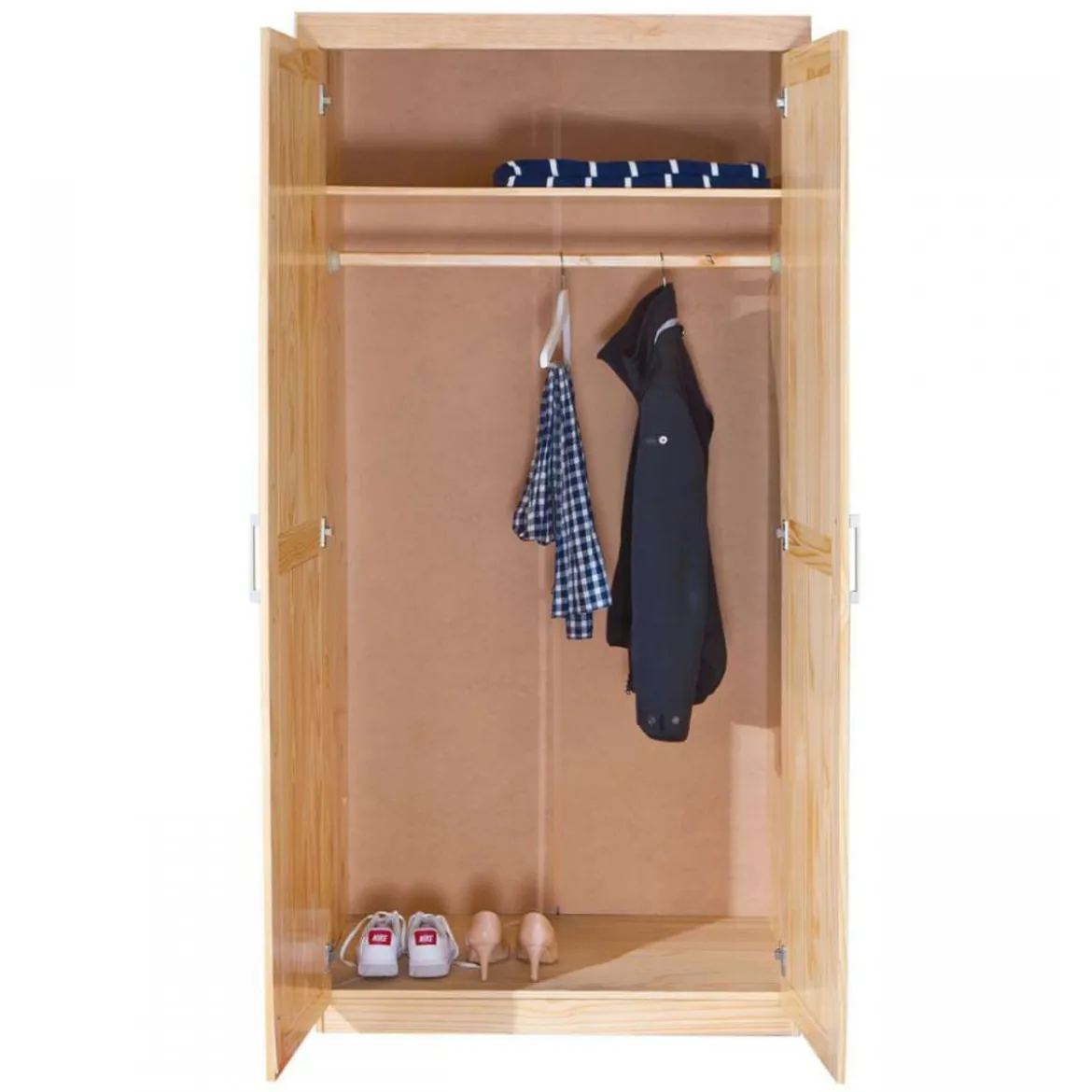 Armadio 2 Ante in Legno Massello Mobile Guardaroba per Camera da Letto