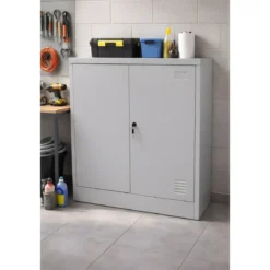 Armadio Basso 2 Ante 80 cm in Lamiera Acciaio Armadietto con Ripiano