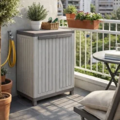 Armadio Basso da Esterno Mobile Balcone Giardino in Resina con Ripiani Due Ante