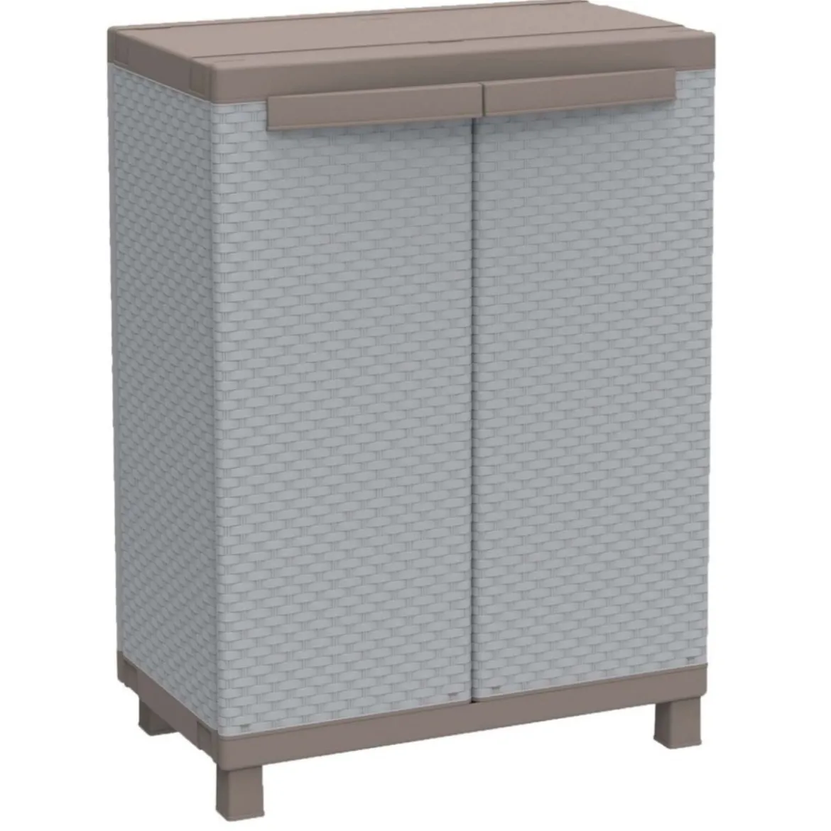 Armadio Basso Esterno in Resina con Ripiani Mobile Rattan da Balcone Giardino