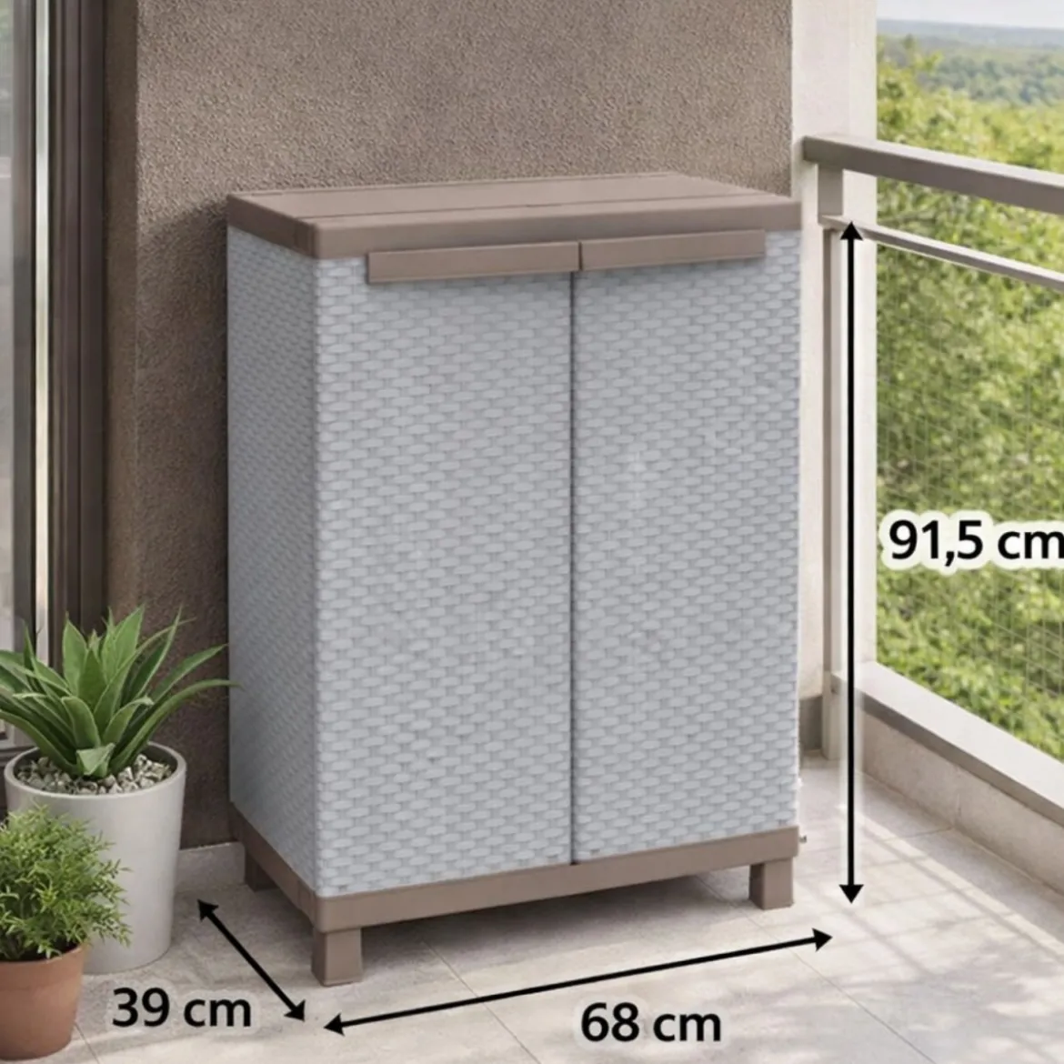 Armadio Basso Esterno in Resina con Ripiani Mobile Rattan da Balcone Giardino