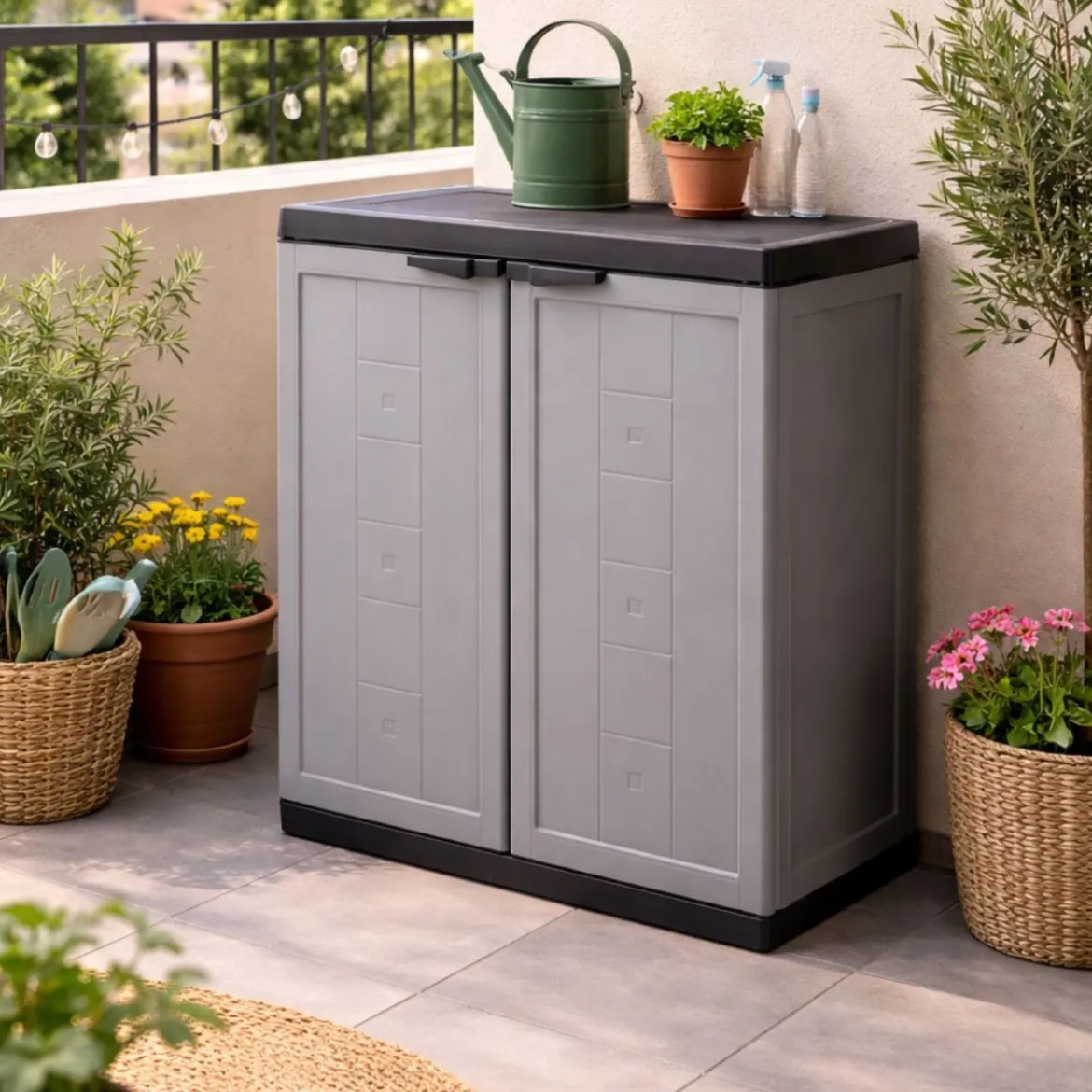 Armadio Basso in Resina per Esterno Interno Ripiano Terrazzo Giardino Mobiletto