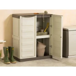 Armadio Basso per esterno Interno Ripiano Terrazzo Giardino Armadietto in Resina