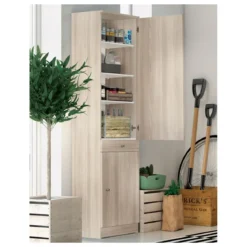 Armadio 180 Bianco 2 Ante con Cassetto Mobile Alto con Ripiani Colonna da Bagno