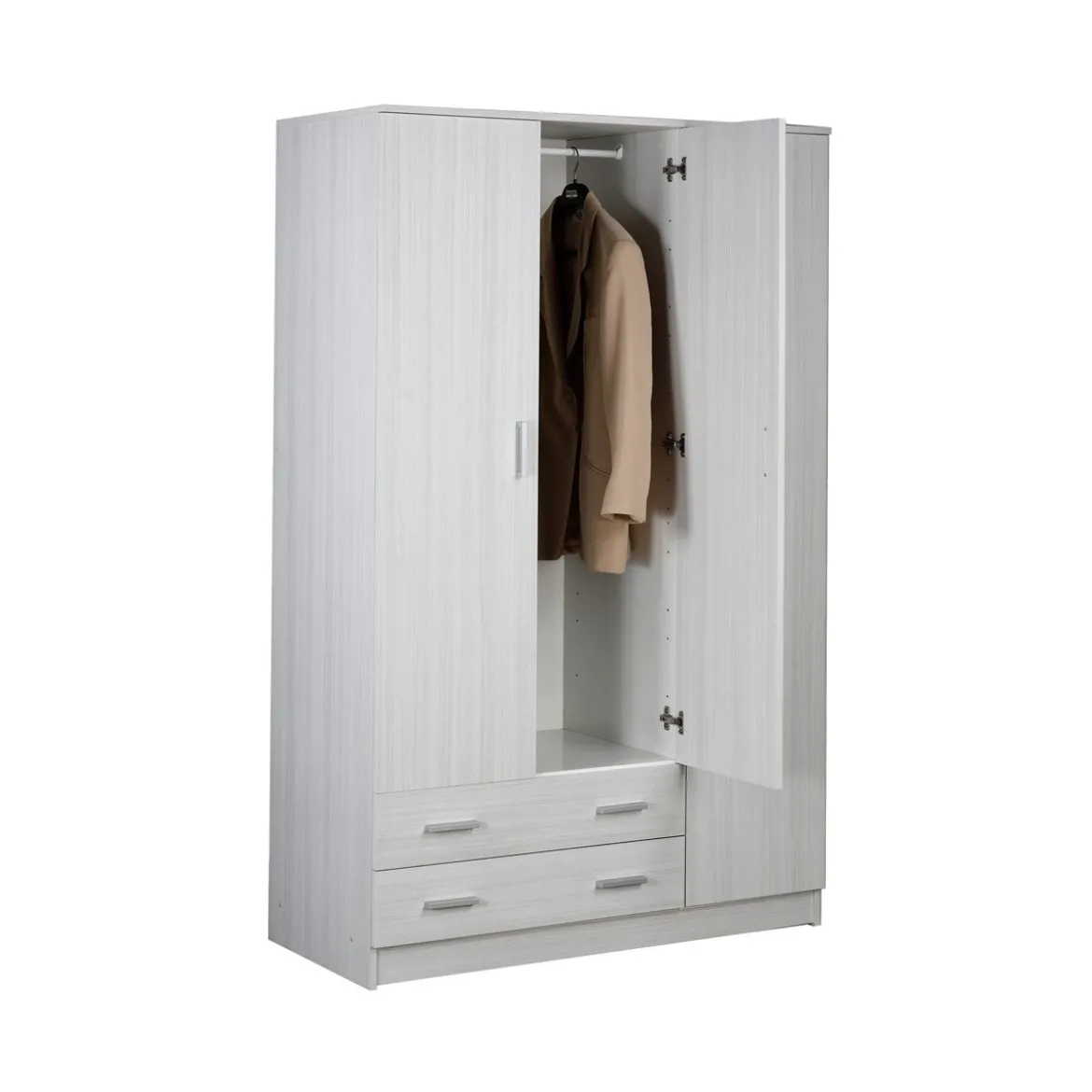 Armadio Bianco 180 h 3 Ante con 2 Cassetti Appendiabiti Mobile Camera da Letto