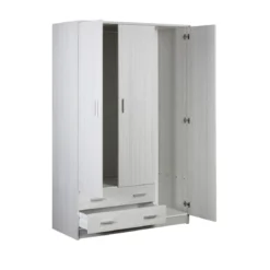 Armadio Bianco 180 h 3 Ante con 2 Cassetti Appendiabiti Mobile Camera da Letto