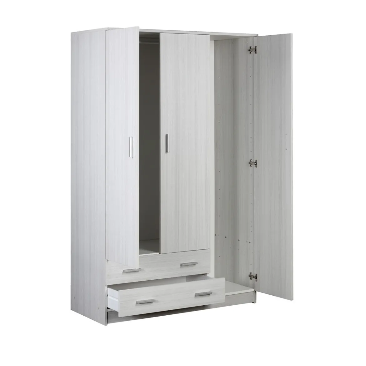 Armadio Bianco 180 h 3 Ante con 2 Cassetti Appendiabiti Mobile Camera da Letto