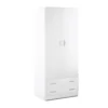 Armadio Bianco 180 h 2 Ante con 2 Cassetti Appendiabiti Mobile Camera da Letto