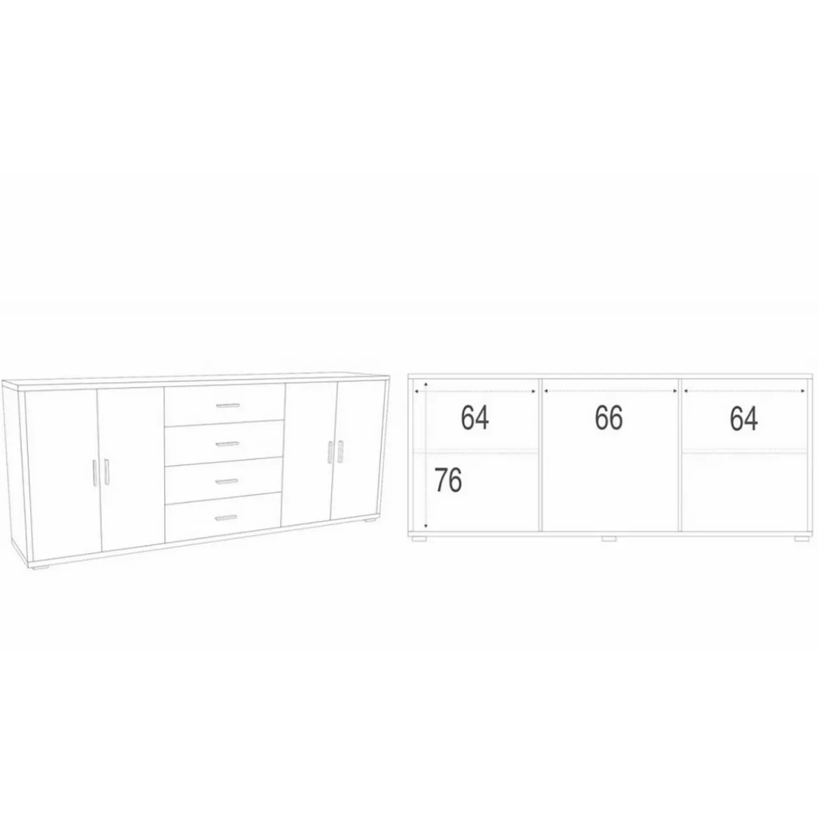 Armadio 200 cm Credenza Cemento Bianco 4 Ante 4 Cassetti Basso in Legno Tv