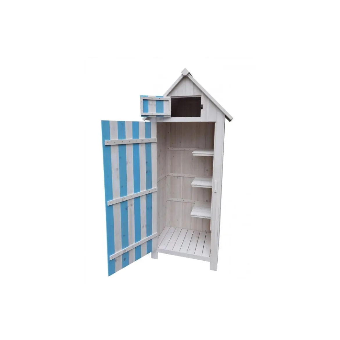 Armadio Contenitore in Legno da Giardino Blu/Bianco Ripostiglio Attrezzi