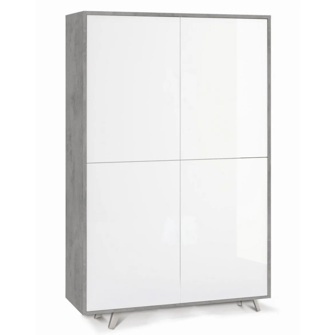 Armadio Credenza Cemento Bianco Lucido Ripiani 4 Ante Soggiorno Mobile