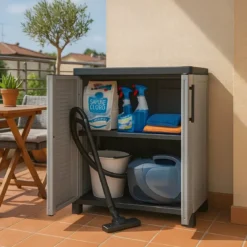 Armadio da Esterno Basso 68x37x90 cm Ripiano Regolabile Antipioggia