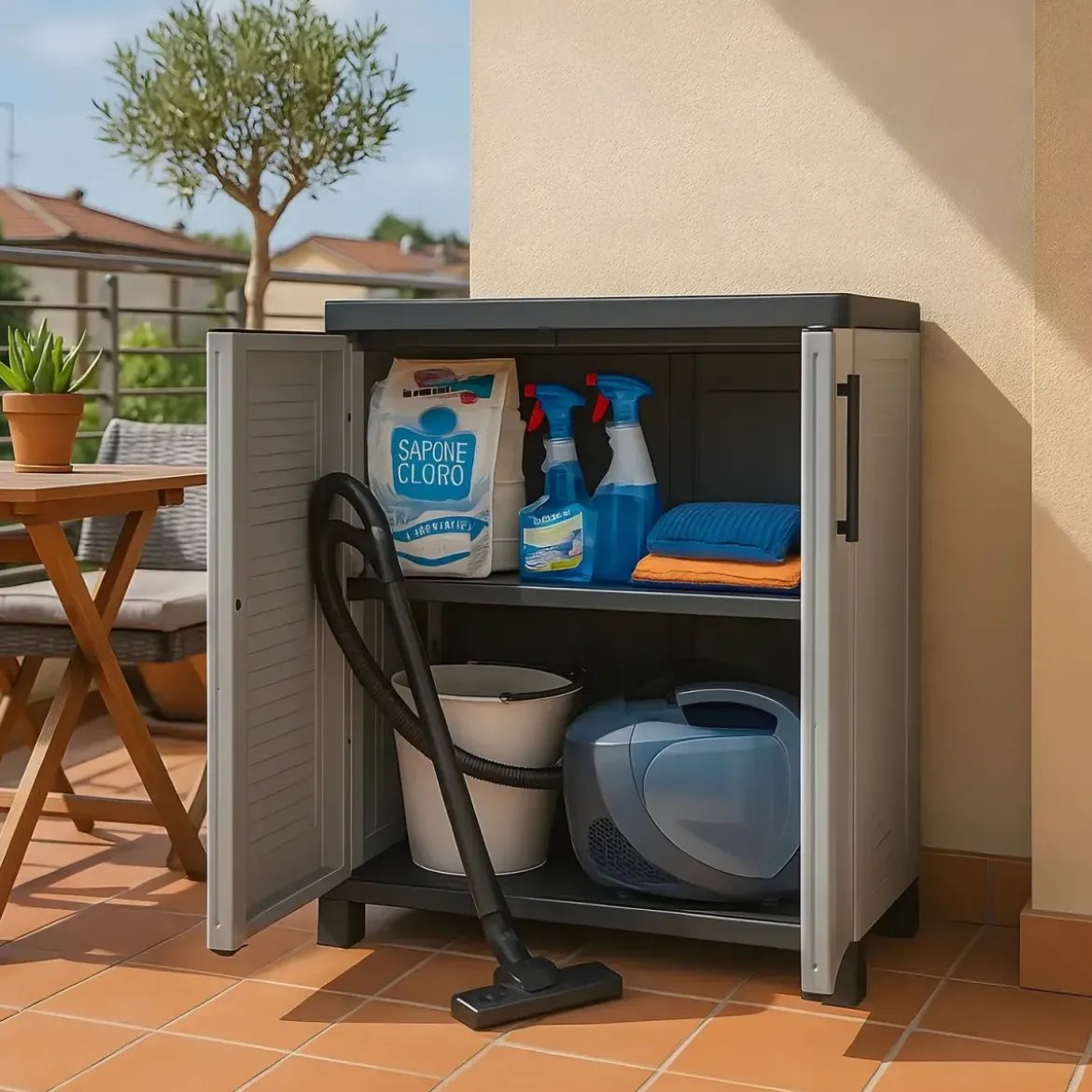 Armadio da Esterno Basso 68x37x90 cm Ripiano Regolabile Antipioggia