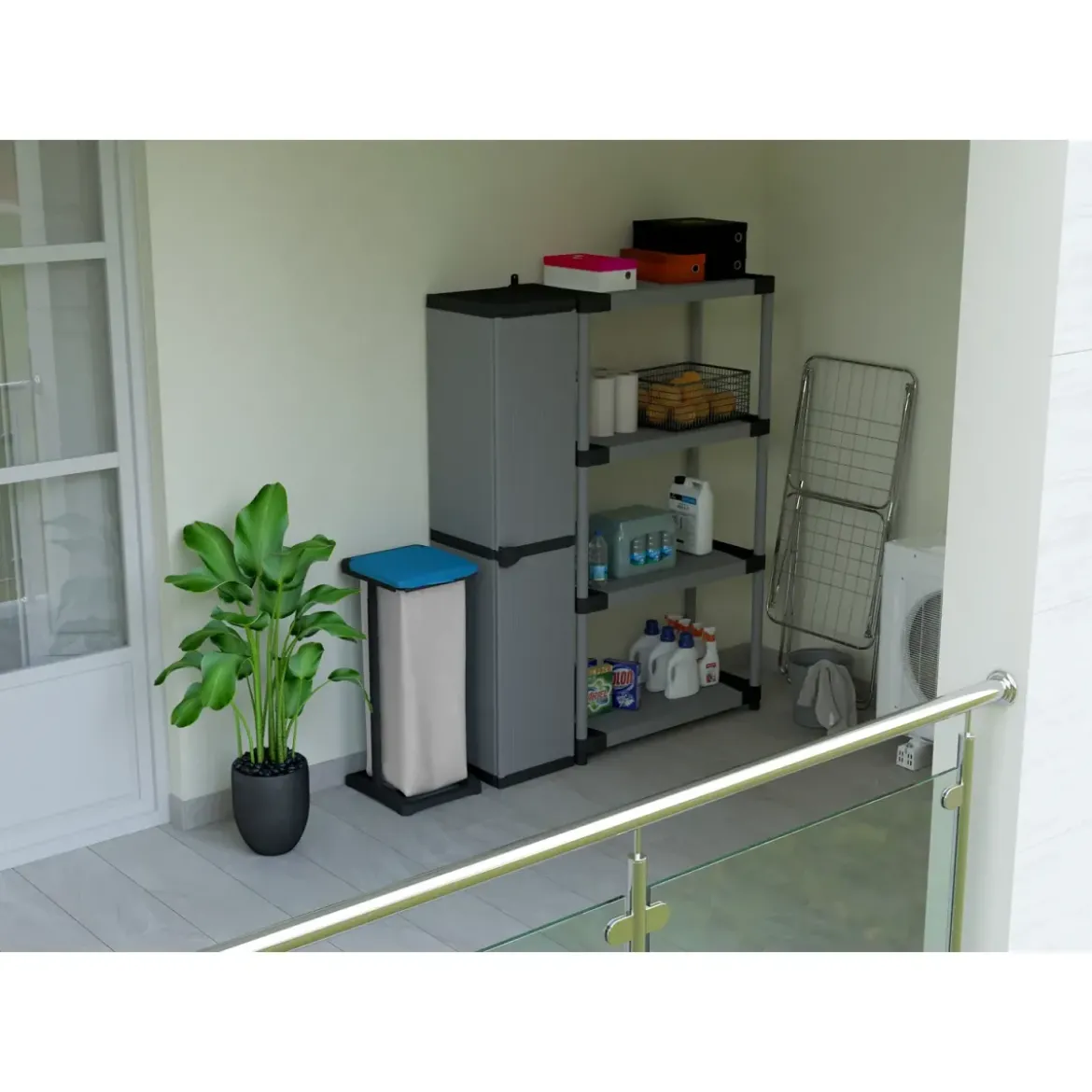 Armadio in PVC per Esterno Modulare con Ripiani da Balcone Giardino
