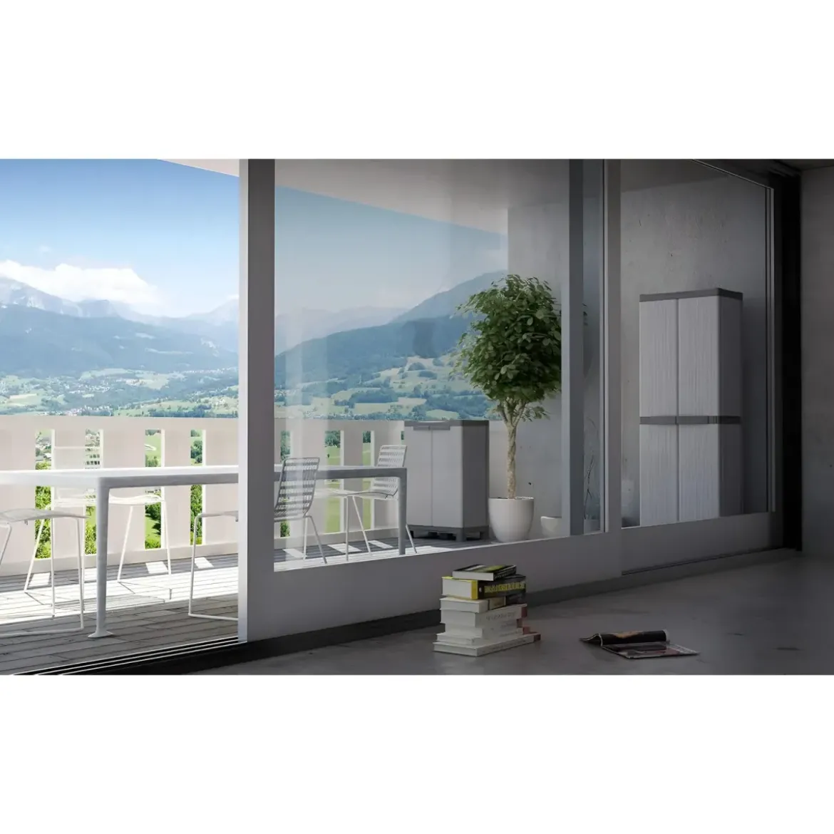 Armadio in Resina Basso due Ante con Ripiani da Esterno Mobile Balcone Plastica