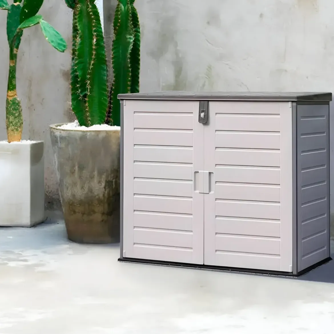Armadio in Resina 140 cm Baule Esterno Bidoni Rifiuti Box da Giardino Balcone